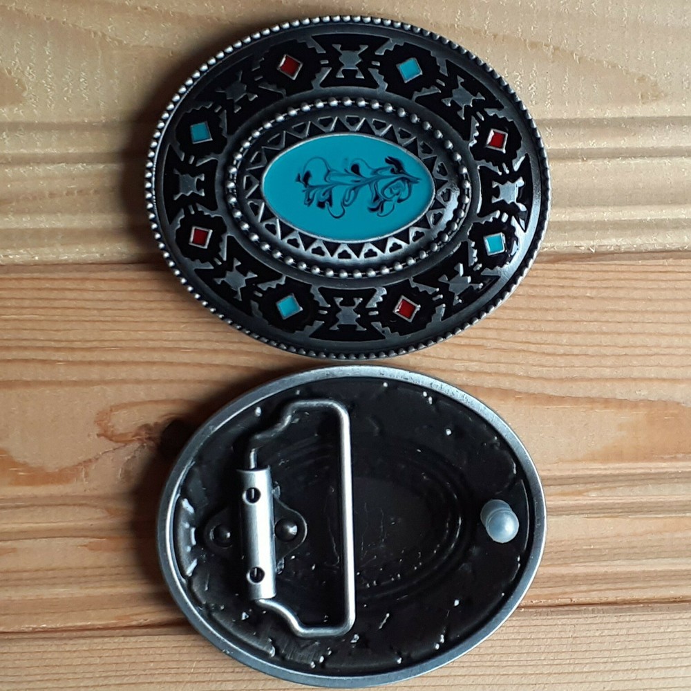 Turquoise Flower Cowgirl Western Country Oval Woman Belt Buckle