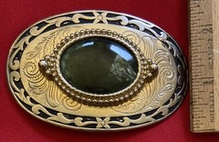 STORMY SEA OCEAN DARK GREEN CABOCHON INSERT DECORATIVE WESTERN BELT BUCKLE
