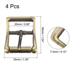 4Pcs 0.98&Prime; Single Prong Belt Buckle Square Center Bar Buckles for Belt Bronze