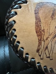 Vintage Hand Tooled Leather Horse Belt Buckle Western Oval Cowboy Foal Mare