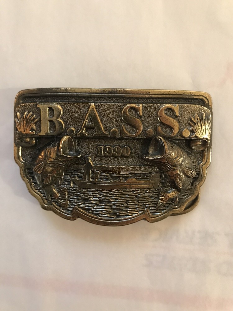 1990 BASS Anglers Sportsman Society Brass Belt Buckle, USA, Excellent Condition