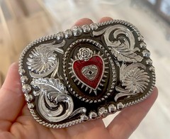 Western Sacred Heart Belt Buckle Valentines Rose Crown Mexican Art Accessory