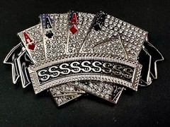 Four Aces Playing Card Game ALL SSSSSSSSSS! Casino Gambling Jeweled Belt Buckle