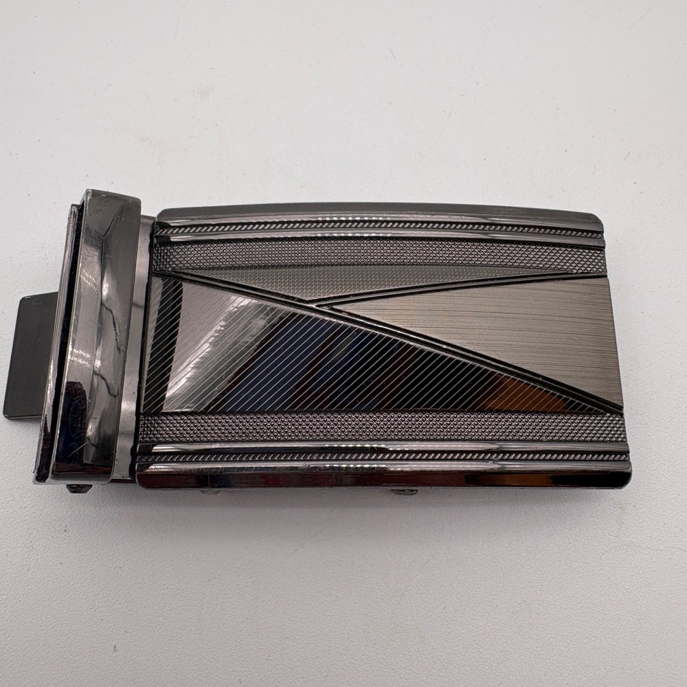 Gunmetal Grey Automatic Ratchet Belt Buckle Geometric Textured Sliding Buckle