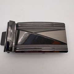 Gunmetal Grey Automatic Ratchet Belt Buckle Geometric Textured Sliding Buckle