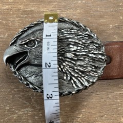 Nickel Screaming Eagle Belt Buckle w/Brown Leather Belt Size 36 Western Cowboy