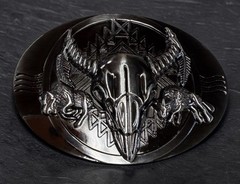 Silver-Tone Buckle with Horned Skull & Buffalo Design ~ Western Casual ~ READ