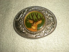 Classic Metal Deer Belt Buckle With Glass Enamel (Inlay Style) 2 1/2&Prime; X 3 1/4&Prime;