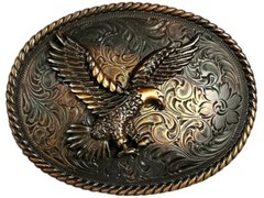 Western Cowboy Antique Copper Engraved Eagle Rope Edge Buckle fits 1-1/2&Prime; Belt