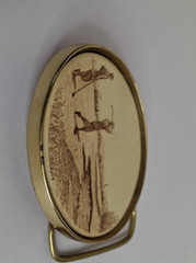 Vintage GOLF belt buckle BRASS 19th century image BARLOW grandpacore 80s