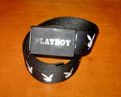Playboy Bunny Belt w Buckle Bottle Opener Playboy Cloth Adjust Revisible Belt