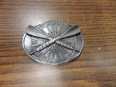 1984 bergamot BELT BUCKLE Dartboard and crossed darts