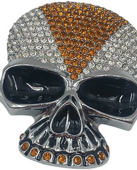 Fashion Skull Skeleton Belt Buckle Clear & Brown Rhinestone Silver Tone Metal