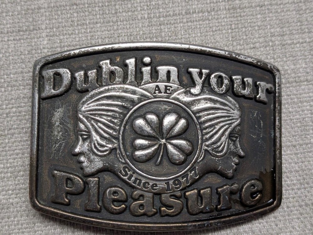 vintage DUBLIN YOUR PLEASURE irish twins IRELAND western BRASS cowboy ae