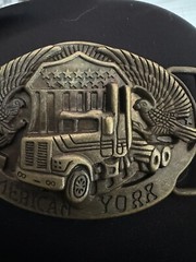 American York Trucker Belt Buckle Semi Truck Pewter Eagle Flag Zinc Collectible