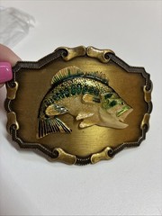 NEW VINTAGE 1978 RAINTREE 3D LARGEMOUTH BASS BELT BUCKLE BRASS MADE IN USA NOS