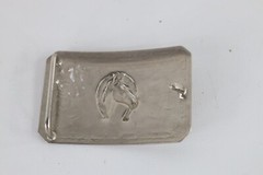 Vtg 90s Rockabilly Nickel Plated Horse Equestrian Horseshoe Belt Buckle Silver