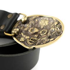 Santa Muerte belt buckle, solid brass Skull El Día de Muertos