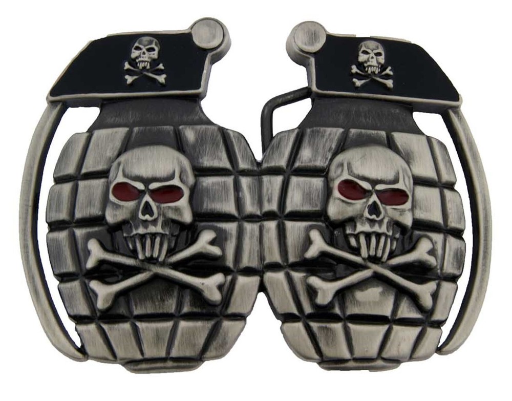 Grenade Belt Buckle US Military Memorial Veteran Day Gift Skulls Brused Finished