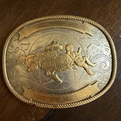 Vintage Western Cowboy Calf Roping Bull Rider Rodeo German Silver Belt Buckle