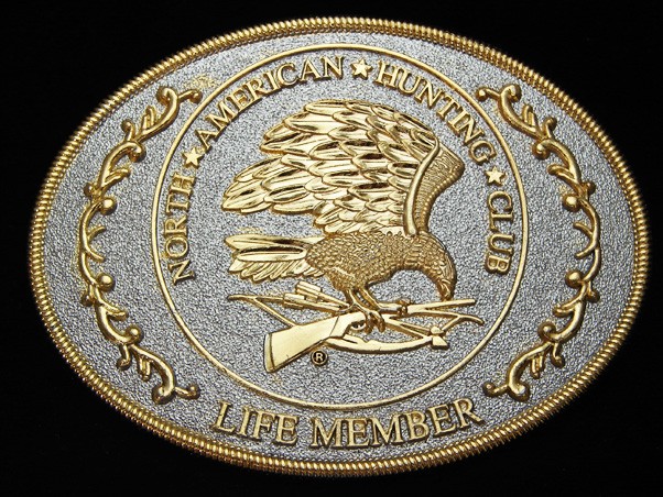 OG09129 *NOS* REALLY NICE **NORTH AMERICAN HUNTING CLUB LIFE MEMBER** BUCKLE