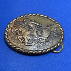 Vintage Pony Express Rider Mervyn&rsquo;s 1981 Commemorative Brass Belt Buckle