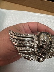 Vintage Washed Up Hollywood Skull with Wings Belt Buckle As Is