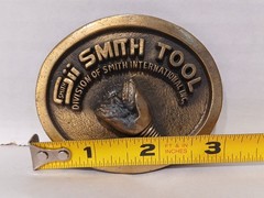 Vintage SMITH TOOL Solid Brass Belt Buckle Heavy Raised Drill Bit 
