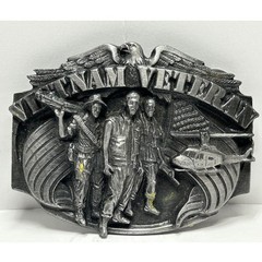 Vietnam Veteran Belt Buckle Eagle Soldiers Helicopter US Flag Made in USA