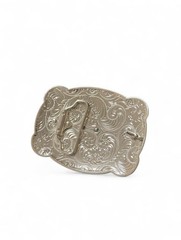 Silver & Gold Longhorn Belt Buckle with Ornate Floral and Scrollwork Design