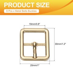 6 Pcs 0.8 Inch Single Prong Buckle Square Center Bar Buckle, Gold Tone