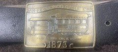 SAN FRANCISCO CABLE CAR BELT BUCKLE AND LEATHER BELT. 32&Prime; -35&Prime;