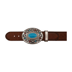 Men Women Silver Metal Buckle Ethnic Aztec Oval Turquoise Trendy Western Fashion