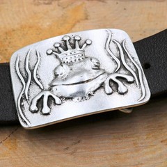 Antique Silver Frog King Crown Fairytale Belt Buckle