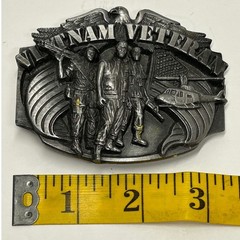 Vietnam Veteran Belt Buckle Eagle Soldiers Helicopter US Flag Made in USA