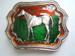 VINTAGE QUARTER HORSE ENAMEL BELT BUCKLE #2051