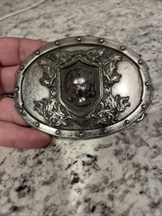 Chrome Men&rsquo;s Western Skull Studded Belt Buckle Silver
