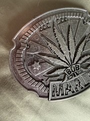 Zion Rootswear Bob Marley Silver Cannabis Leaf Music Belt Buckle Men 2006 Y2K
