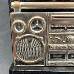 Buckle Boom Box Double Cassette Radio DJ Ghetto Blaster Belt Buckle Silver Brown