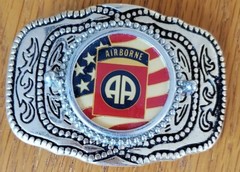 Mens Belt Buckle with Army 82nd Airborne Inlay – Silver Color buckle 3.5&Prime; x 2.5&Prime;