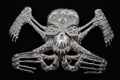 Men Western Belt Buckle Silver Metal Bling Skeleton Skull Big UFO Goth Emo