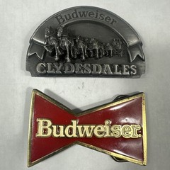 2 Belt buckles Budweiser Clydesdales USA Bergamot Great American 1989