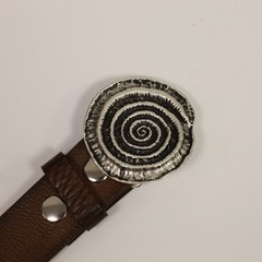 Round Spiral Fossil Belt Buckle in Antique Silver, Snail Design, Metal