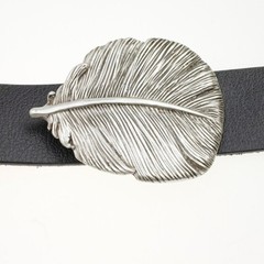 Large Feather Detailed Rustic Silver Vintage Look Oval Belt Buckle