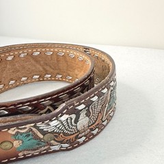 VTG Western Tooled Leather Belt Eagle Floral Inlay Personalized Jerry Size 36