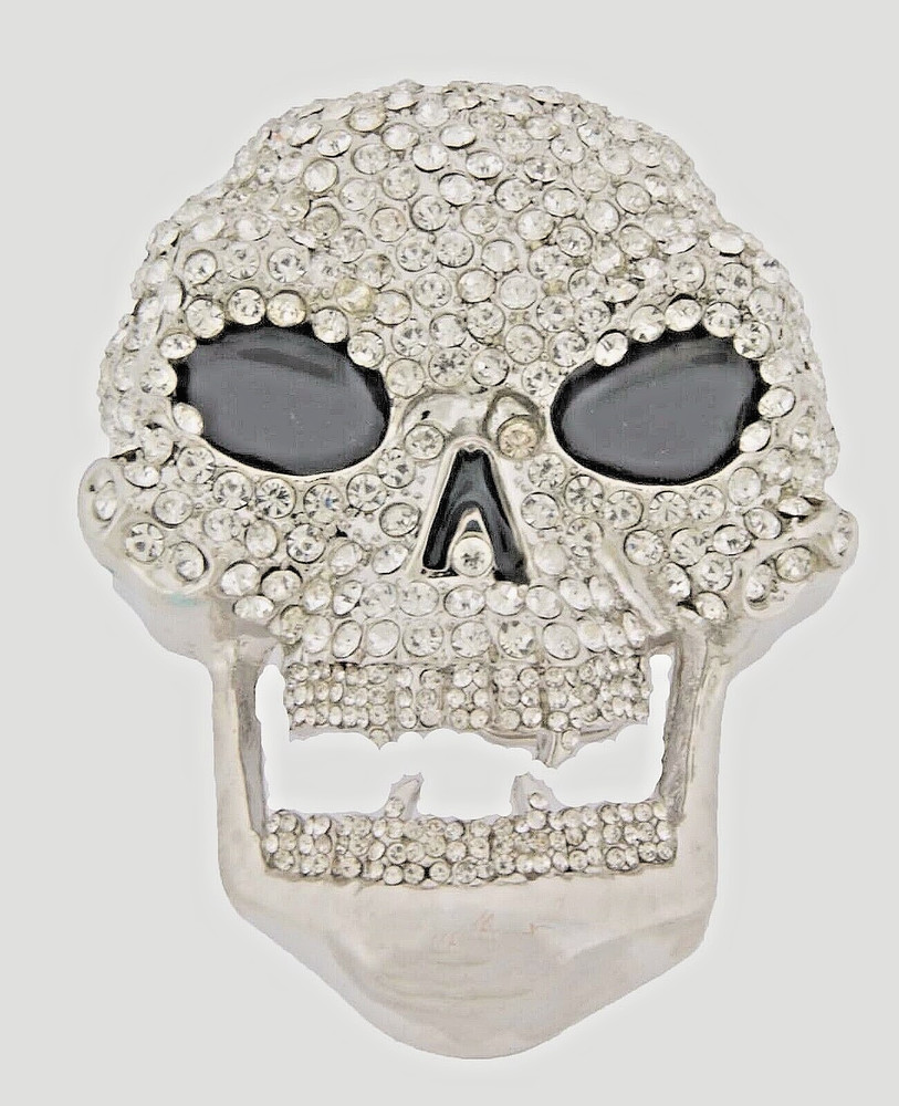 Bling Rock Skull Belt Buckle Halloween Party Costume Silver Metal Cosplay GOTHIC