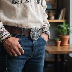 Men Women Belt Buckle Silver Metal Western Fashion Aztec Calendar Mayan Sunstone