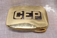 Vtg IMC Small Monogram Initial CEP Brass Belt Buckle 1-7/8&Prime; L x 1-3/8&Prime; H