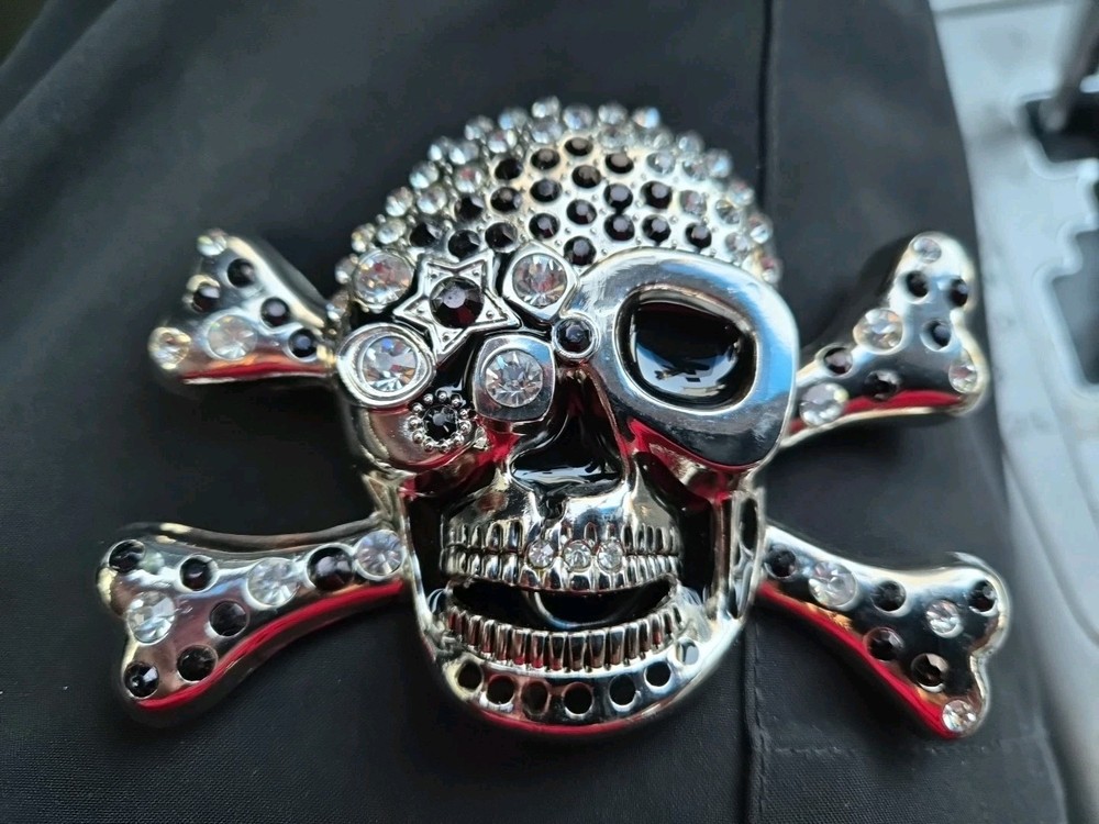 Pirate Skull Head Crossbones with Rhinestone Accent Gothic Punk FL&B Belt Buckle
