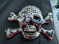 Pirate Skull Head Crossbones with Rhinestone Accent Gothic Punk FL&B Belt Buckle